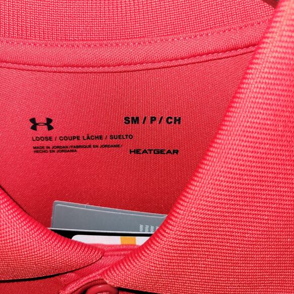 Under Armour Polo Shirt Loose Red Short Sleeve Heatgear 3 button Mens Small New - Picture 2 of 11